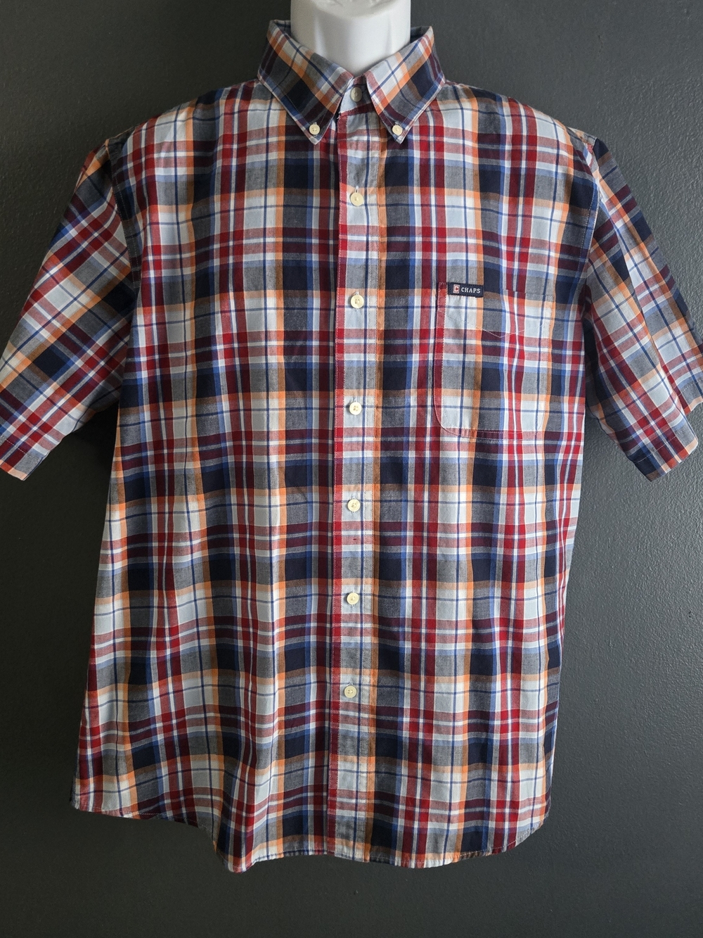 Chaps Men's Plaid Preppy 90s Casual Button Down Shirt L